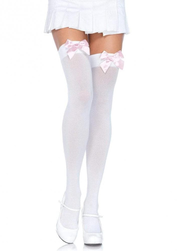 Leg Avenue Nylon Thigh Highs With Bow - чулки с бантиком (белый с голубым)