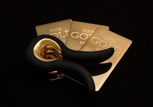 Gvibe Mini Gold - Эксклюзивный вибромассажер с 24К золотом. Лимитированный выпуск!, 10,5х2 см (черный)