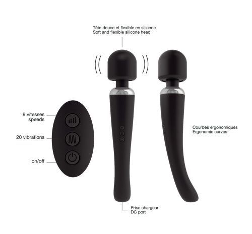 Dorcel Megawand Gold мощный перезаряжаемый вибромассажер 160 режимов, 29.5х5.5 см (чёрный)