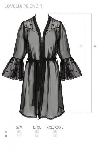 Passion Lovelia Peignoir - Романтичний пеньюар, чорний XXL/XXXL - купити в Києві, Україні