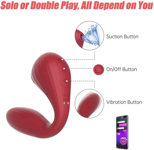 Magic Motion Bobi Red - вакуумный вагинально-клиторальный стимулятор с управлением со смартфона, 20х3.3 см (красный)