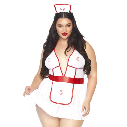 Leg Avenue-Roleplay Nightshift Nurse + White/Red - Сексуальний комплект медсестри, XL\XXL - купити в Києві, Україні
