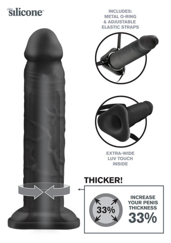 Silicone Hollow Extension - Насадка-удлинитель для пениса, 24х6 см (чёрный)