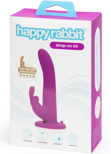 Happy Rabbit Vibrating Strap-On Harness Set - Страпон з вібратором кроликом, 12.7х3.2 см - купити в Києві, Україні