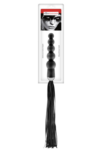 Fetish Tentation Whip with Rosary Handle - флогер з ручкою з анальним намистом, 19х4 см (чорний) - купити в Києві, Україні