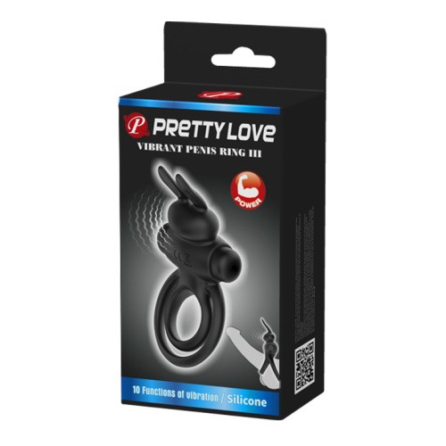 Pretty Love Vibro Penis Ring Bunny III Black - виброкольцо, 9.7х4 см (черный)