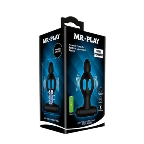 Mr.Play Powerful Vibrator Black - Анальная пробка с вибрацией, 11,8х4 см (черный)