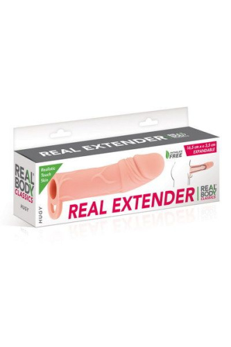 Real Body Real Extender Hugy - насадка на член с кольцом для мошонки, +4 см (телесный)