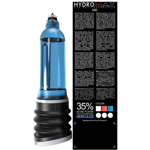 Bathmate HydroMax X40 Penis Pump - Гидронасос для увеличения члена, 30х6.5 см (голубой)