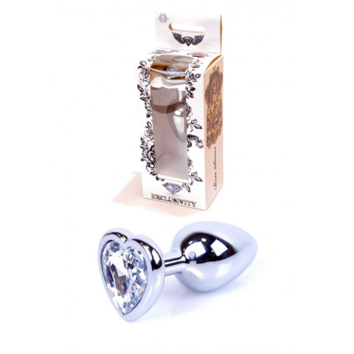 Boss Jewellery Silver  Heart PLUG Clear - Анальная пробка с кристаллом, 7х2.7 см (прозрачный)