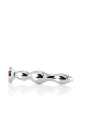 TOYFA Metal Silver anal plug  -  серебристая анальная пробка с кристаллом, 13.5х3 см (красный)
