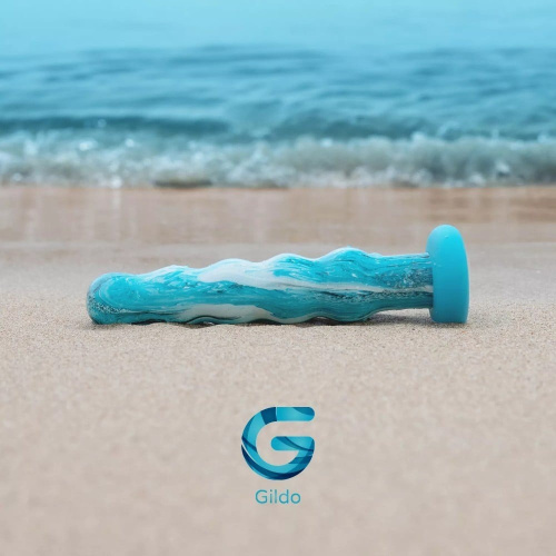Gildo - Ocean Flow Glass Dildo - Фаллоимитатор рельефный, 17 см (голубой)