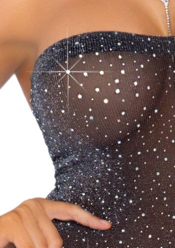 Leg Avenue-Shimmer Sheer rhinestone tube dress Black/Silver - Блискуча чорна сукня, OS - купити в Києві, Україні
