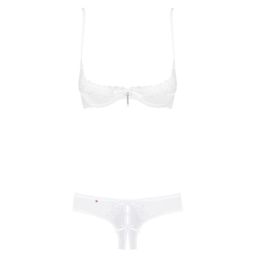 Obsessive Alabastra set - Эротический комплект с открытой грудью, S/M (белый)