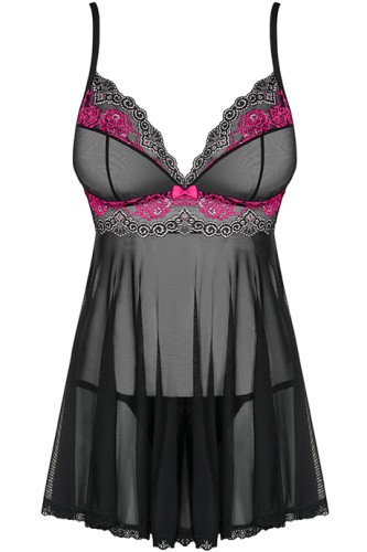 Obsessive Tulia babydoll - сексуальный бэби долл, S/M (чёрный)