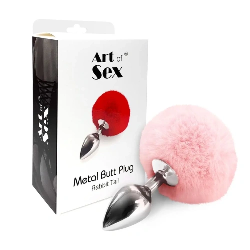 Art of Sex - Metal Butt plug Rabbit Tail, М - Металлическая анальная пробка (розовая)