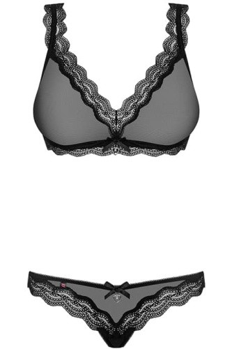 Obsessive 839-SET-1 set - полупрозрачный эротический комплект, L/XL (чёрный)