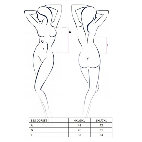 Passion Bes Corset - Корсет под латекс с пажами, 6XL/7XL