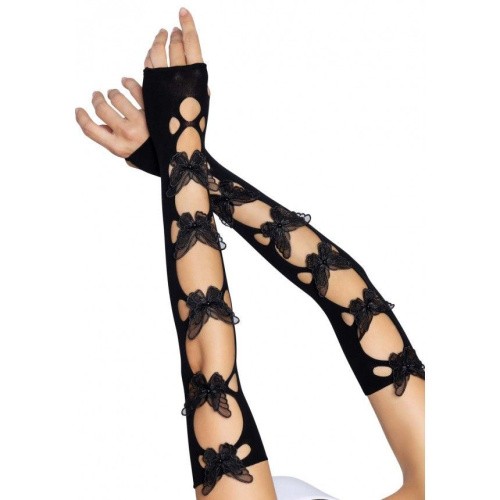 Leg Avenue - Butterfly applique arm warmers - Ніжні рукавички прикрашені метеликами (чорний) - купити в Києві, Україні