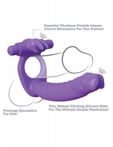 Pipedream Silicone Double Pene Rabbit - насадка для подвійного проникнення, 10х2.8 см (фіолетовий) - купити в Києві, Україні