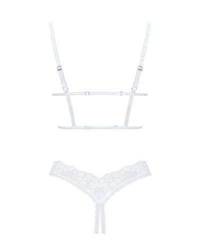 Obsessive Heavenlly 2-pcs cupless set - комплект эротического белья с открытой грудью и промежностью, XL/2XL (белый)