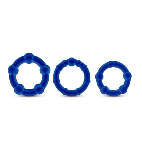 GK Power Beaded Cock Rings Blue - Набор эрекционных колец 3 шт (синий)