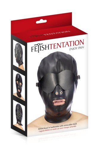 Fetish Tentation BDSM hood in leatherette with removable mask - Капюшон для БДСМ со съемной маской