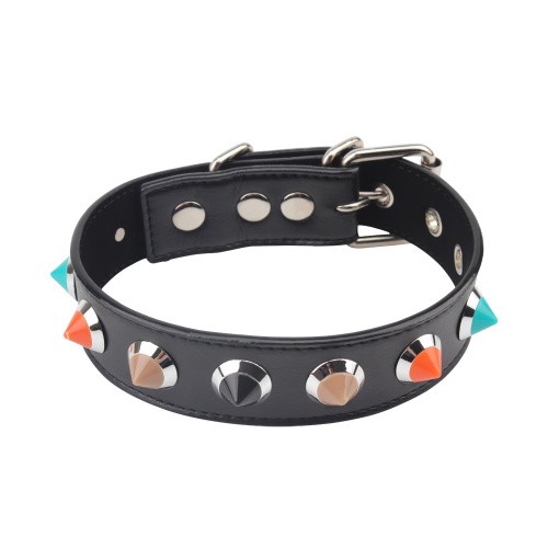 Behave! Collar With Thorns ошейник для БДСМ с цветными заклепками, 40х3.3 см (чёрный)