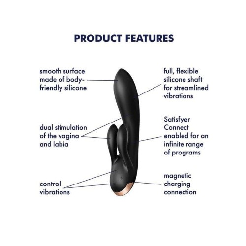 Satisfyer Double Flex - Вибратор-кролик с тремя моторчиками, 20.1х4.6 см (чёрный)