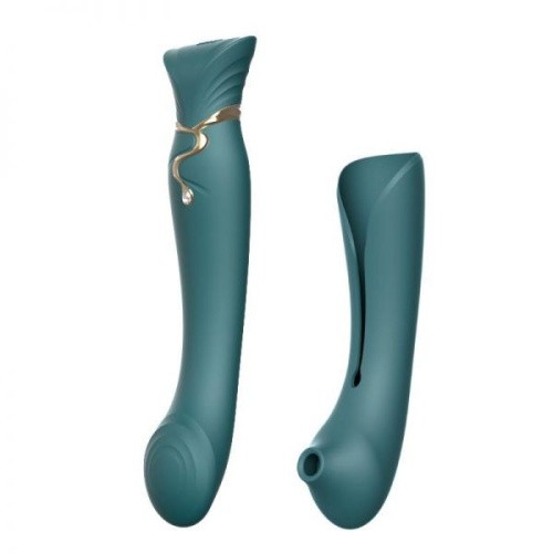 Zalo Queen Set Pulse Wave Clit Stim - Премиальный вибратор для клитора с насадкой для вакуумной стимуляции, 21.6х3.5 см (изумрудный)