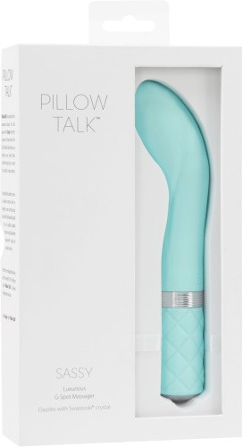 Pillow Talk - Sassy Teal - Роскошный вибратор  с кристаллом Сваровски для точки G,12.8х3.8 см. (голубой)