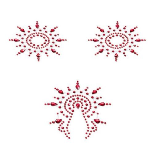 Petits Joujoux Gloria set of 3 Red - пэстис из кристаллов, украшение на грудь и вульву, (красный)