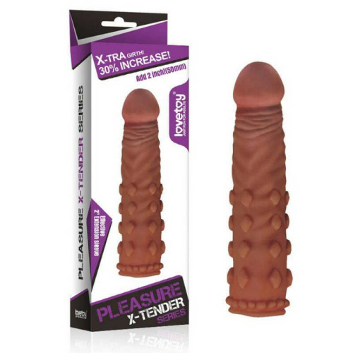 LoveToy Pleasure X-Tender Penis Sleeve Brown Add 2 - Насадка на член +5 см (коричневий) - купити в Києві, Україні