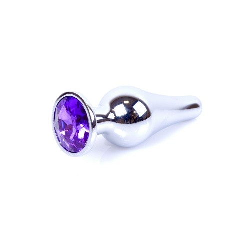 Boss Jewellery Silver Butt Plug Purple - Анальная пробка с кристаллом, 9,3х3 см (фиолетовый)
