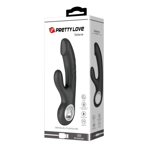 Pretty Love Selene Vibrator - Вібратор із реалістичною головкою та кліторальним стимулятором, 19х3.3 см (чорний) - купити в Києві, Україні