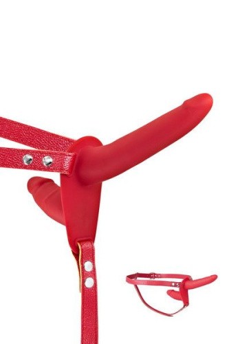 Двойной страпон Fetish Tentation Strap-On with Double Dildo, 15 см