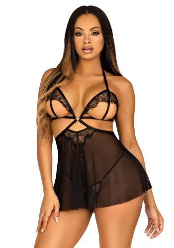 Сорочка бебі-дол з відкритими чашками Leg Avenue Lace and mesh babydoll & panty, L - купити в Україні | Секс шоп SEX-SHOP.ua