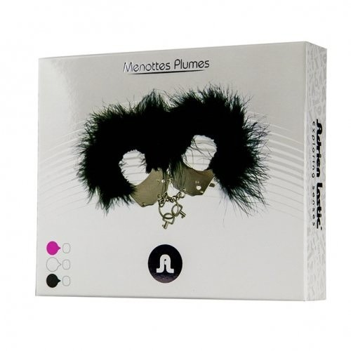 Adrien Lastic Handcuffs Black - наручники металлические с черной пушистой отделкой
