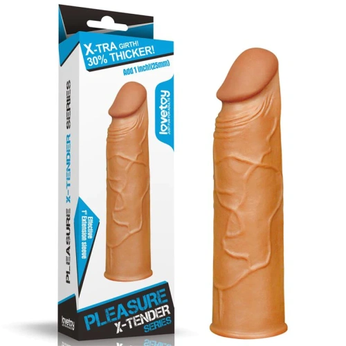 LoveToy Pleasure X-Tender Penis Sleeve Brown Add 1"- Насадка на пенис, +3 см (коричневый)