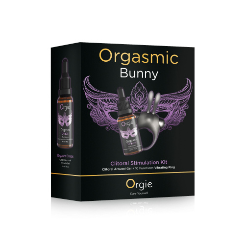 Набор возбуждающие капли для клитора + виброкольцо Orgie Orgasmic Bunny