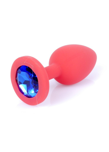 B-Series Silikon Plug Jewellery Red Small - Анальная пробка с кристаллом, 7х2.7 см (красный с синим)