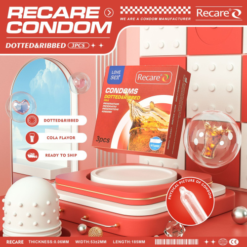 Recare Cola Dotted&Ribbed Condoms 3 шт, с пупырышками и ребрами