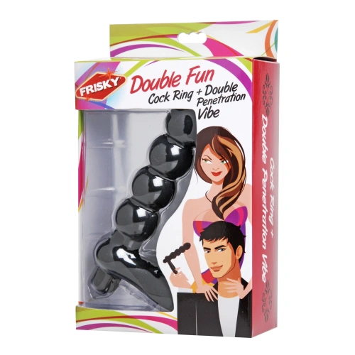 Frisky Double Fun Cock Ring - вибронасадка на член для двойного проникновения, 14.6х2.9 см (чёрный)