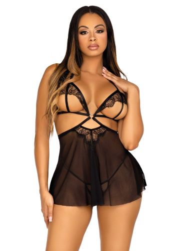 Сорочка бебі-дол з відкритими чашками Leg Avenue Lace and mesh babydoll & panty, L - купити в Україні | Секс шоп SEX-SHOP.ua