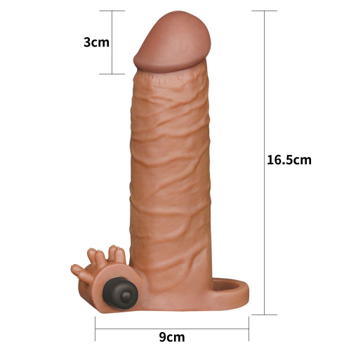 LoveToy - Pleasure X Tender Vibrating Penis Sleeve Brown Add 2 - Насадка на член, 16.5х4.8 см - купити в Києві, Україні
