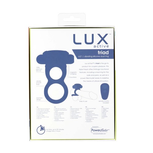 Lux Active Triad Vibrating Dual Cock Ring - подвійне віброкільце з пультом, 11х2.7 см (синій) - купити в Києві, Україні