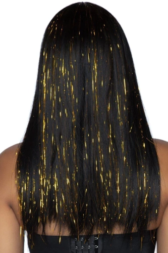 Leg Avenue-Long bang wig with tinsel Black/Gold - Чорна перука з люрексовою ниткою - купити в Києві, Україні