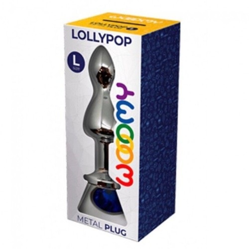 Wooomy Lollypop Double Ball, L - Анальна пробка з каменем, 10.5х3.5 см (блакитний) - купити в Києві, Україні