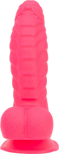 Addiction Tom 7" Dildo With Balls - Ребристый силиконовый фаллоимитатор с присоской, 17.8х4.4 см (розовый)
