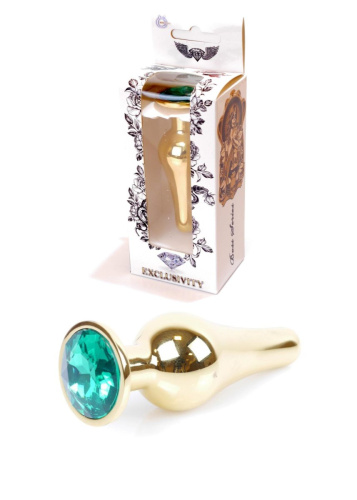 Boss Jewellery Gold Butt Plug Green - Анальна пробка з кристалом, 9,5х3 см (зеленый)